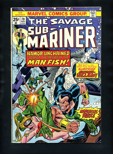 Sub-Mariner (V2) #70 VG/F 1974 Marvel 1st Piranha Comic Book